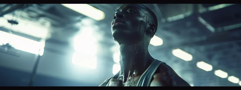 a powerful athlete is captured mid-lift in a dynamic gym setting, muscles straining under the intensity of a strength workout, with dramatic lighting emphasizing their determination and focus.